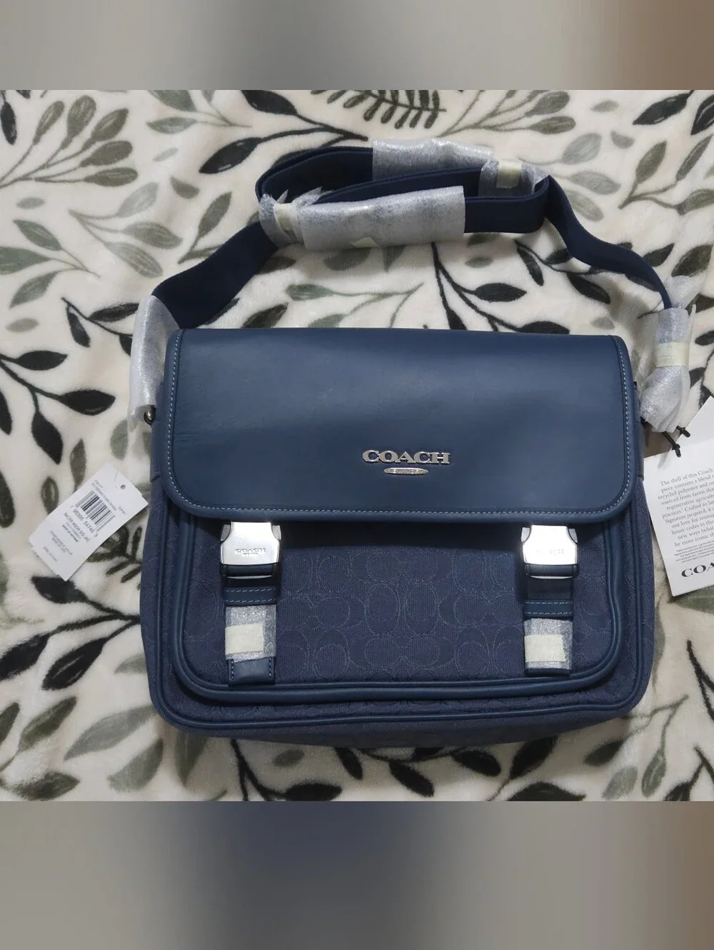Coach Racer Messenger Bag Signature Jacquard Denim Dark Blue NWT CW177